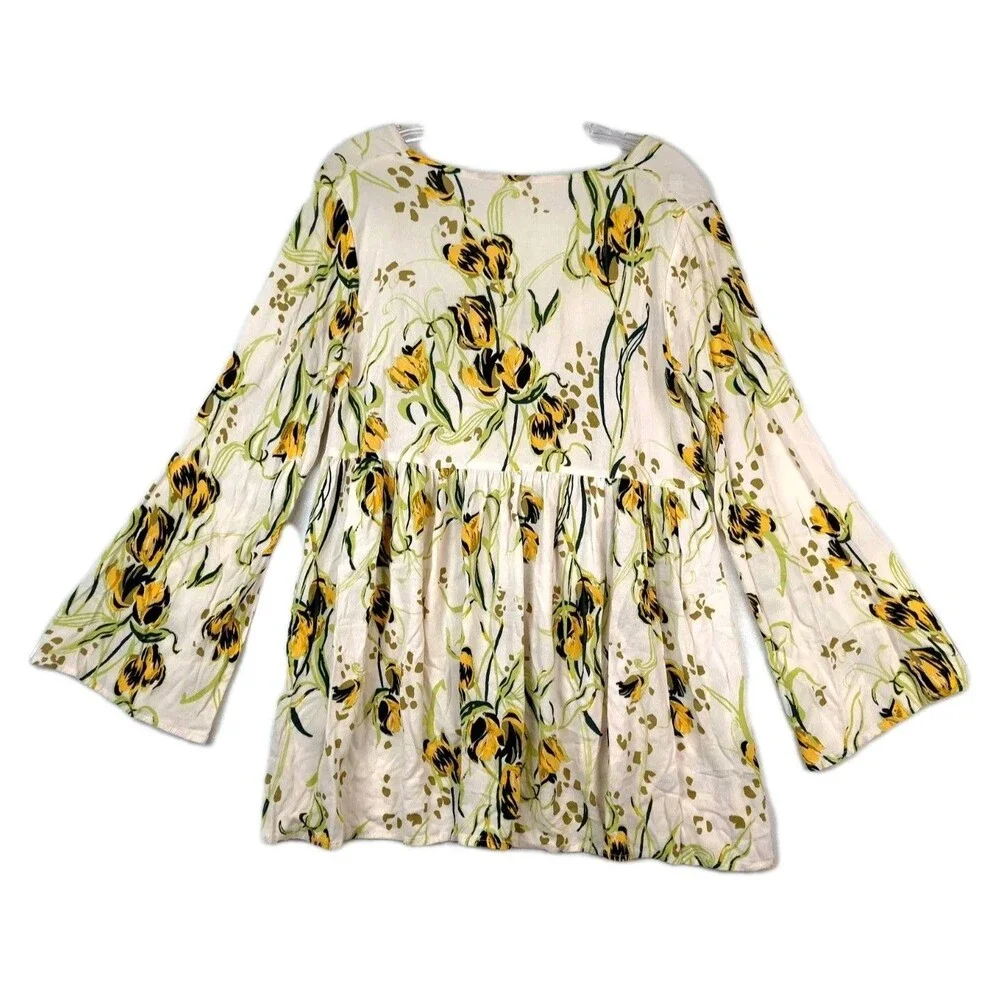 Free People Womens Small Floral Blouse Bella Print Tunic Top Babydoll Romantic